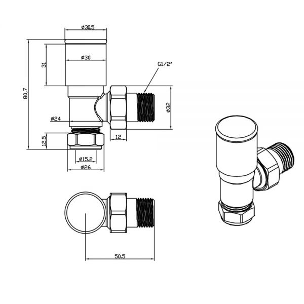 JTP Brushed Black Angled Manual Radiator Valves #2