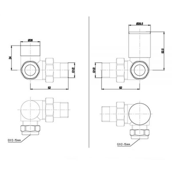 JTP VOS Brushed Black Corner Manual Radiator Valves #2