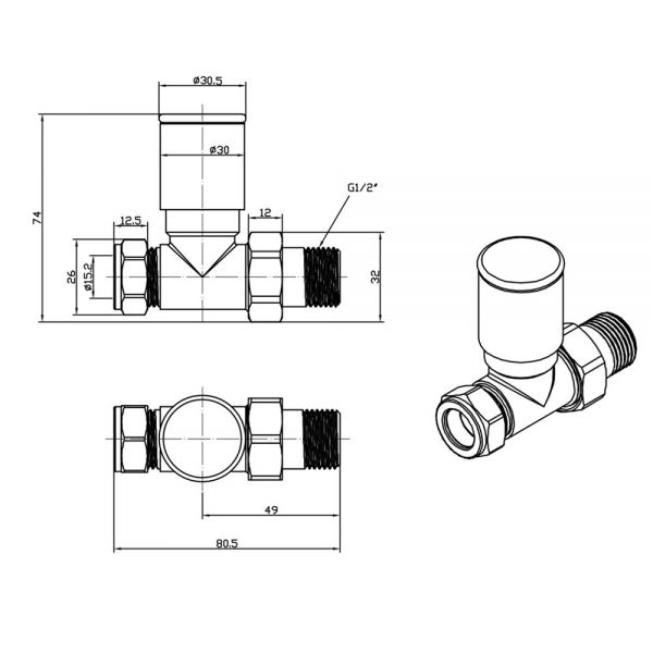JTP Brushed Black Straight Manual Radiator Valves #2