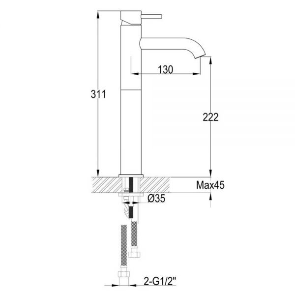 JTP VOS Matt Black Tall Basin Mixer Tap #2