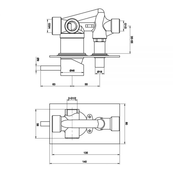JTP VOS Matt Black Two Outlet Manual Shower Valve with Diverter #2