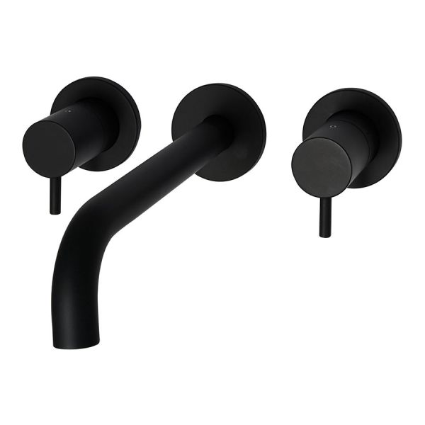 JTP VOS Matt Black 3 Hole Wall Mounted Basin Mixer Tap