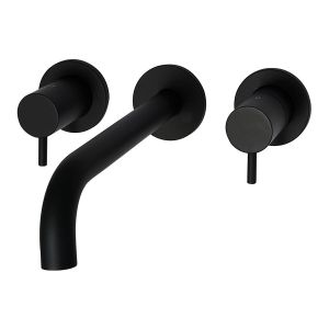 JTP VOS Matt Black 3 Hole Wall Mounted Basin Mixer Tap