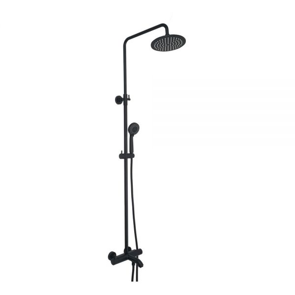 JTP VOS Matt Black Thermostatic Exposed Bar Shower Valve Kit with Adjustable Riser and Bath Spout