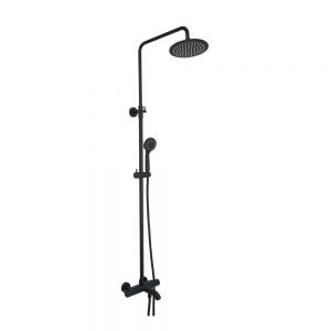 JTP VOS Matt Black Thermostatic Exposed Bar Shower Valve Kit with Adjustable Riser and Bath Spout