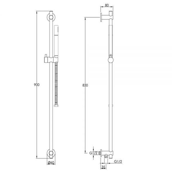 JTP VOS Matt Black 900mm Slide Rail Shower Kit with Handset and Hose #2