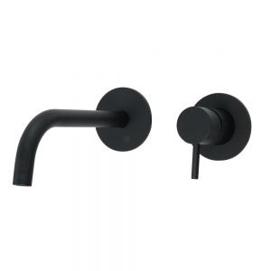 JTP VOS Matt Black Wall Mounted Slim Spout Basin Mixer Tap 150mm