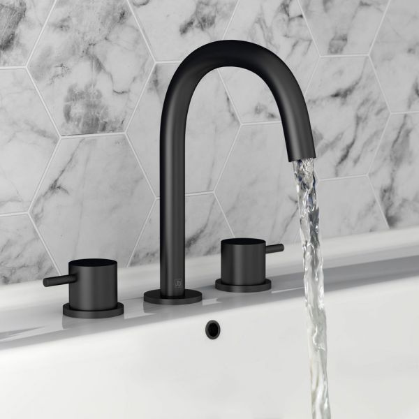 JTP VOS Matt Black 3 Hole Basin Mixer Tap #3