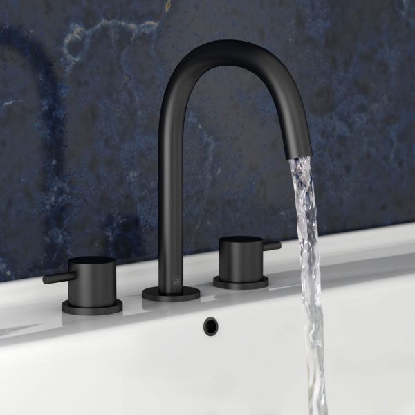 JTP VOS Matt Black 3 Hole Basin Mixer Tap #4
