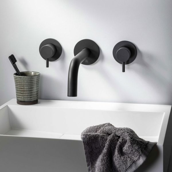 JTP VOS Matt Black Wall Mounted Slim Basin Spout 150mm #3