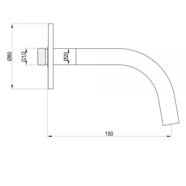 JTP VOS Matt Black Wall Mounted Slim Basin Spout 150mm #2