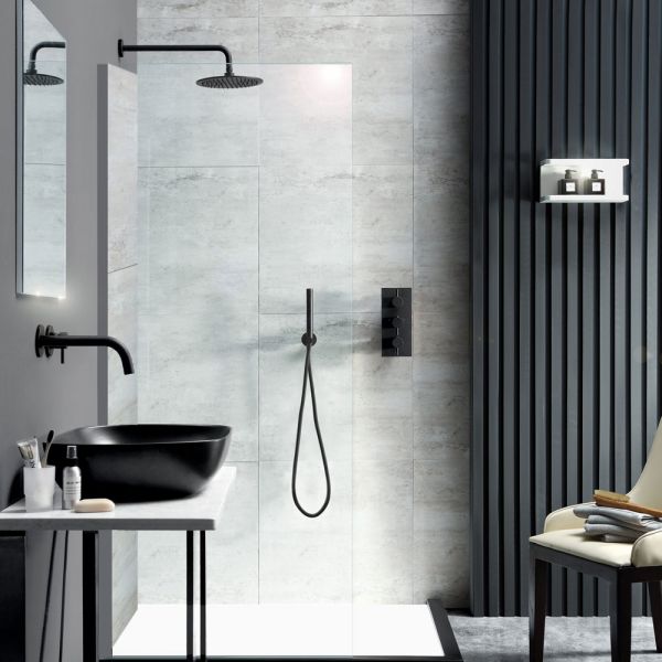 JTP VOS Matt Black 400mm Round Wall Mounted Shower Arm #3