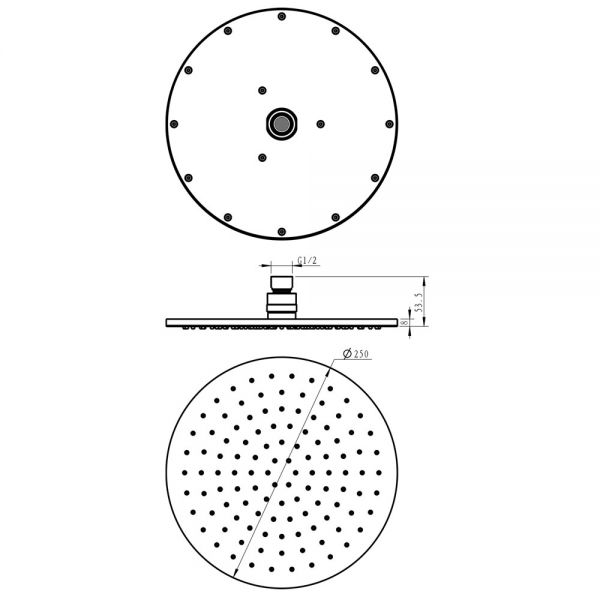 JTP VOS Matt Black 250mm Round Shower Head #2