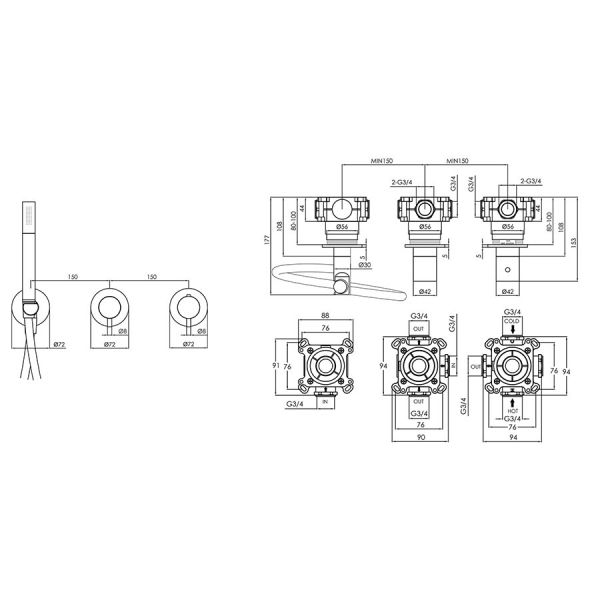 JTP VOS Matt Black Modular Thermostatic Concealed 2 Outlet Shower Valve With Handset Kit #2