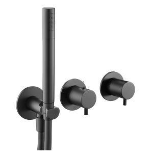 JTP VOS Matt Black Modular Thermostatic Concealed 2 Outlet Shower Valve With Handset Kit