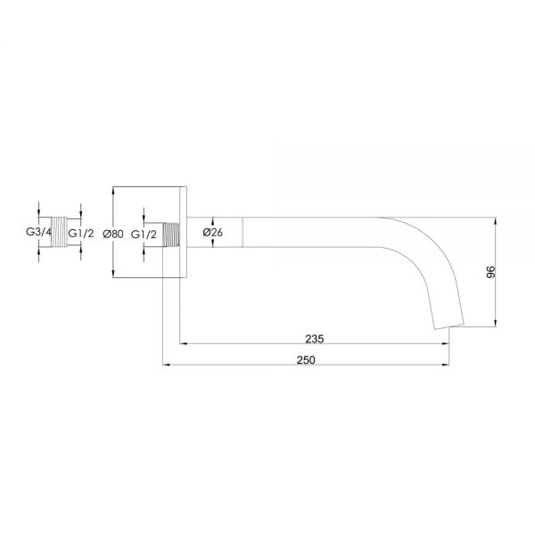 JTP VOS Matt Black Wall Mounted Slim Spout 250mm #2