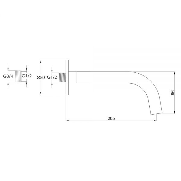 JTP VOS Matt Black Wall Mounted Slim Spout 200mm #2