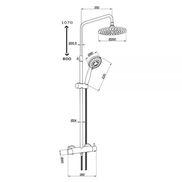 JTP VOS Matt Black Thermostatic Exposed Bar Shower Valve Kit with Adjustable Riser #2
