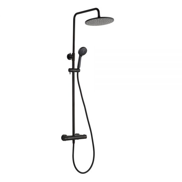 JTP VOS Matt Black Thermostatic Exposed Bar Shower Valve Kit with Adjustable Riser