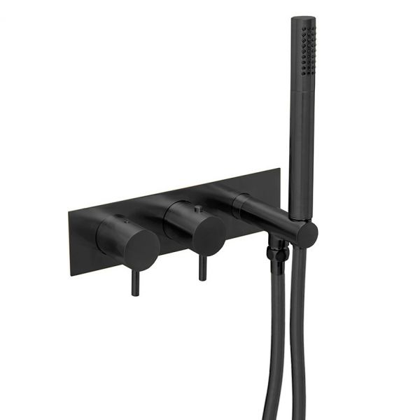 JTP VOS Matt Black Two Outlet Thermostatic Shower Valve with Handset Kit