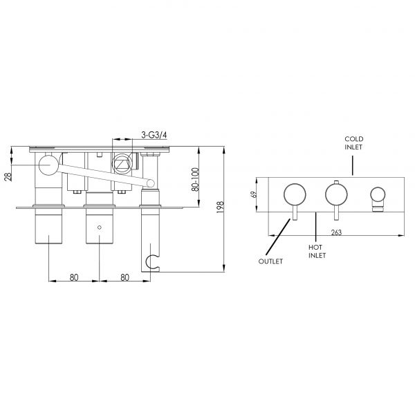 JTP VOS Matt Black Two Outlet Thermostatic Shower Valve with Handset Kit #2