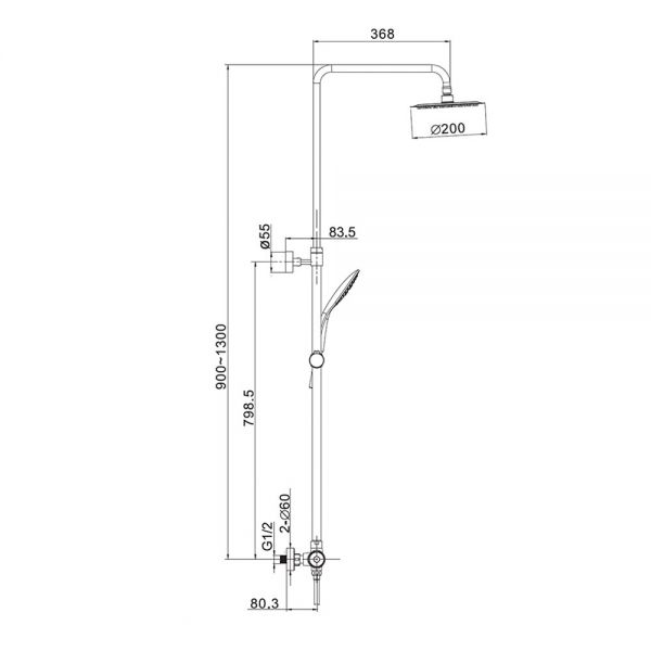 JTP VOS Matt Black Thermostatic Cool Touch Exposed Bar Shower Valve Kit with Adjustable Riser #2