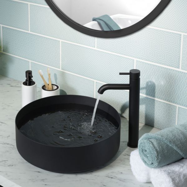 JTP VOS Matt Black Round Countertop Basin 360 x 360mm #4