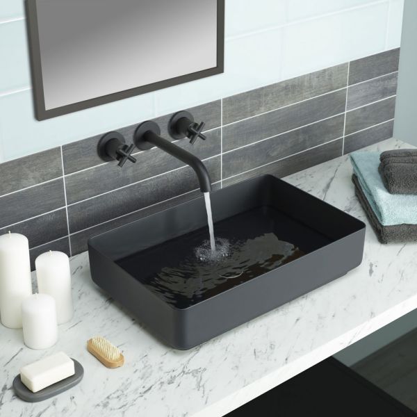 JTP VOS Matt Black Rectangular Countertop Basin 520 x 340mm #3