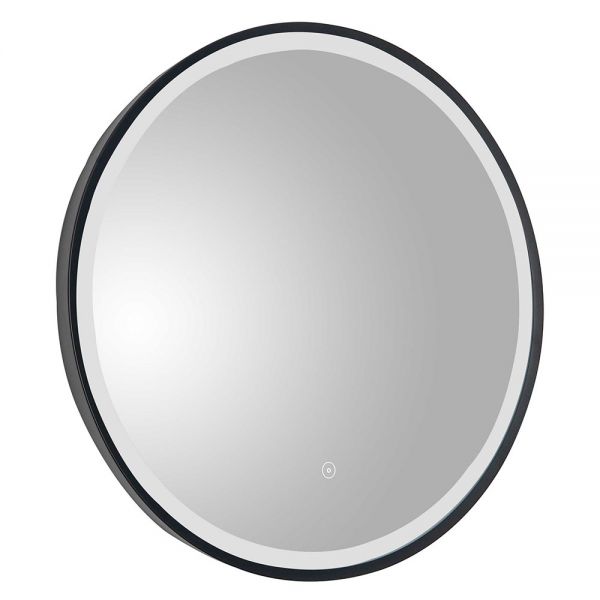 JTP Vos Matt Black Round LED Bathroom Mirror 600mm