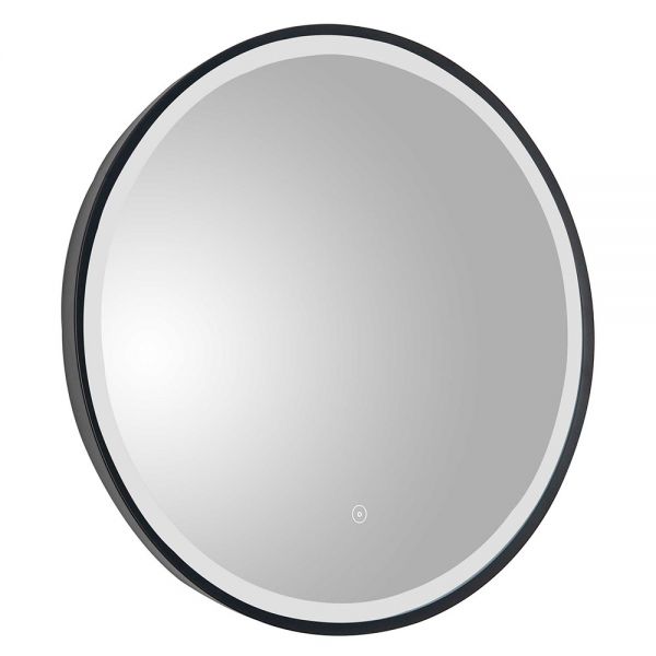 JTP VOS Matt Black Round LED Bathroom Mirror 600mm