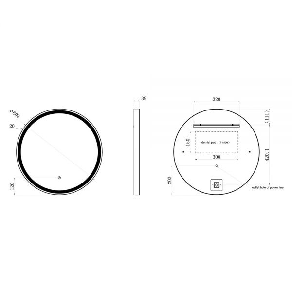 JTP VOS Matt Black Round LED Bathroom Mirror 600mm #2