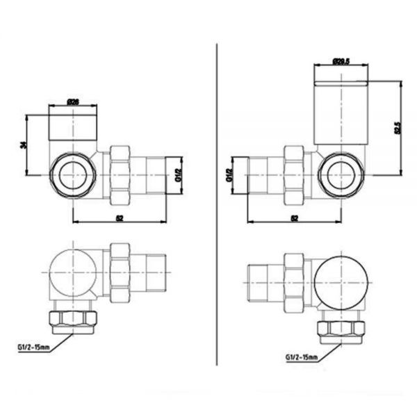 JTP VOS Matt Black Corner Manual Radiator Valves #2