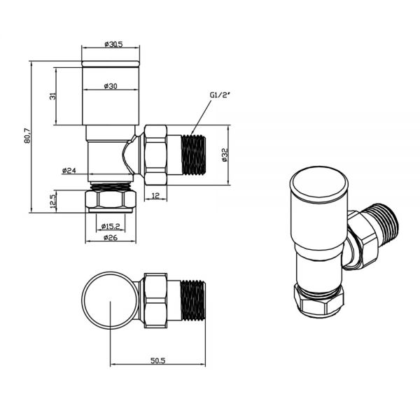 JTP Matt Black Angled Manual Radiator Valves #2