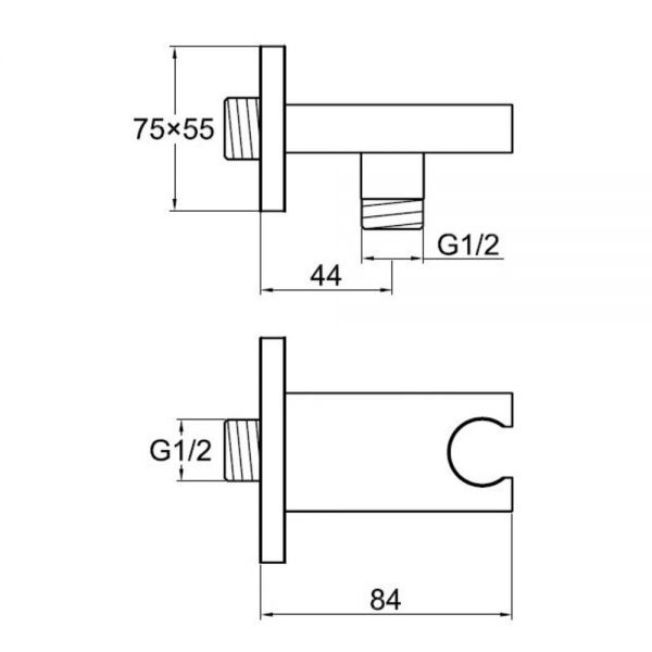 JTP Chrome Square Wall Outlet Elbow with Handset Holder #2