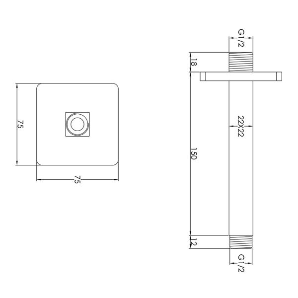 JTP HIX Brushed Bronze 150mm Square Ceiling Mounted Shower Arm #2