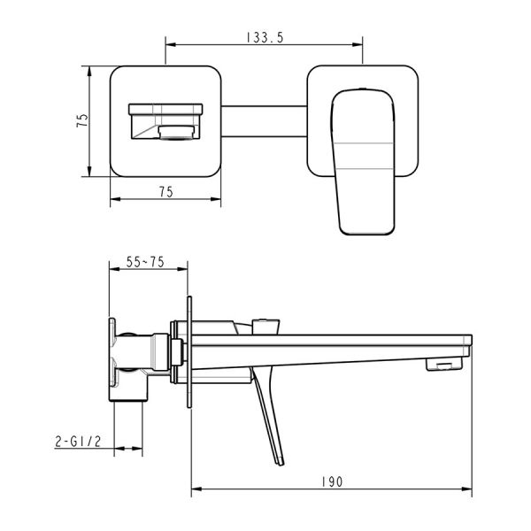 JTP HIX Brushed Bronze 2 Hole Wall Mounted Basin Mixer Tap #2