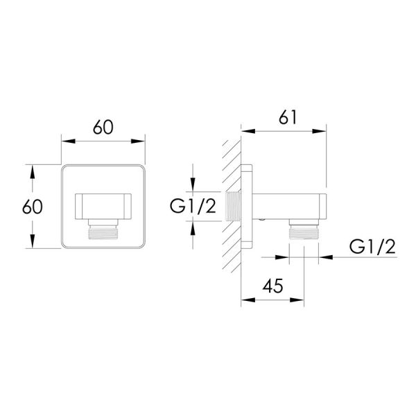 JTP Brushed Bronze Square Wall Outlet Elbow #2