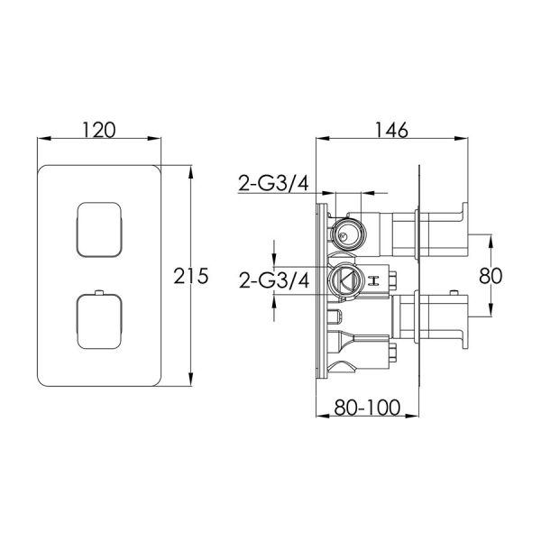 JTP HIX Brushed Bronze Two Outlet Thermostatic Shower Valve #2