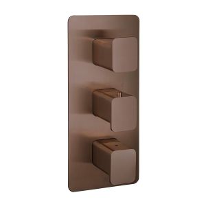 JTP HIX Brushed Bronze Vertical Two Outlet Three Handle Thermostatic Shower Valve