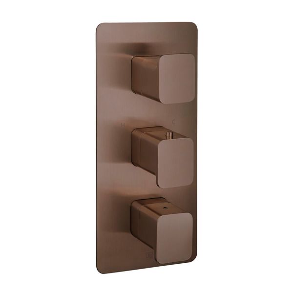 JTP HIX Brushed Bronze Vertical Three Outlet Thermostatic Shower Valve