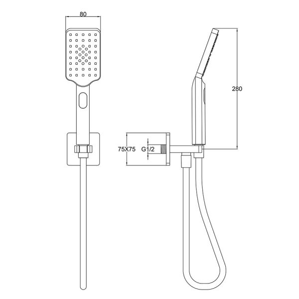 JTP HIX Brushed Bronze Square Shower Kit with Wall Outlet, Handset and Hose #2