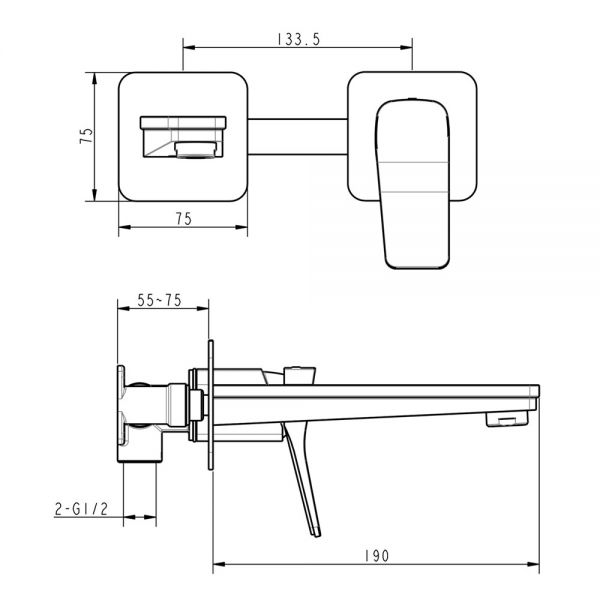 JTP HIX Chrome 2 Hole Wall Mounted Basin Mixer Tap #2