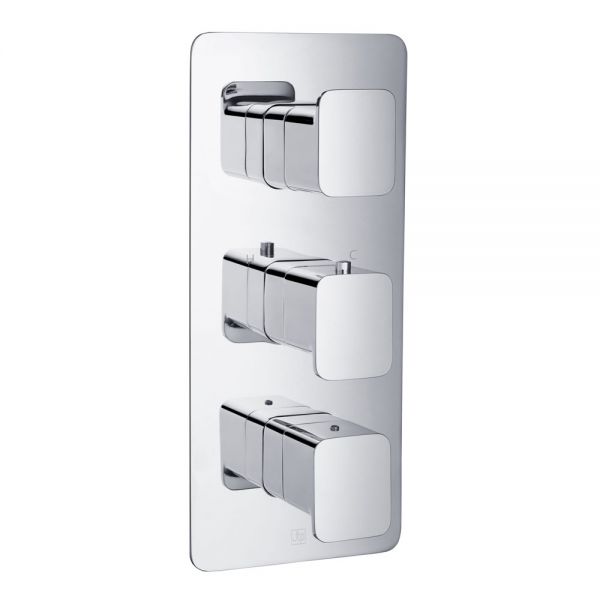 JTP HIX Chrome Vertical Two Outlet Three Handle Thermostatic Shower Valve