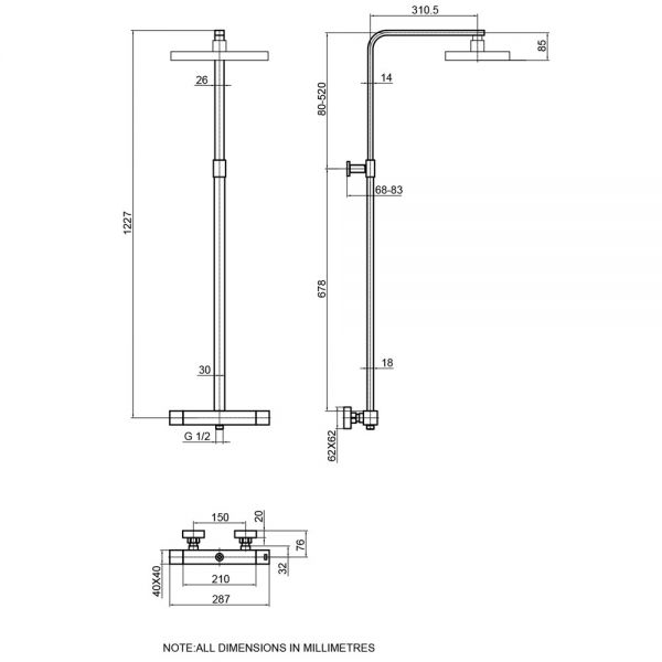 JTP HIX Chrome Thermostatic Exposed Bar Shower Valve Kit with Adjustable Riser #2