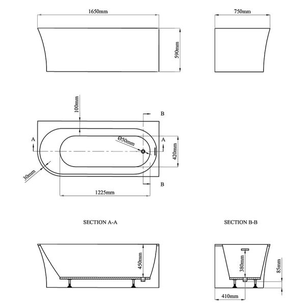 Eastbrook Radcot Freestanding Corner Bath 1650 x 750 RH #4