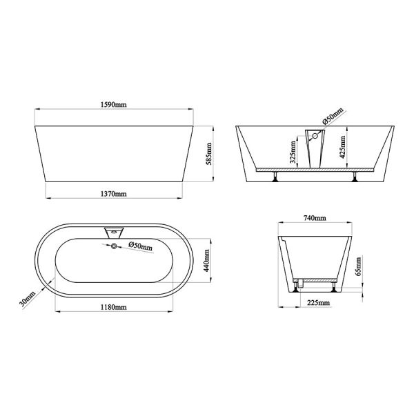 Eastbrook Putney Gloss White Double Ended Freestanding Low Level Bath 1590 x 740mm #4