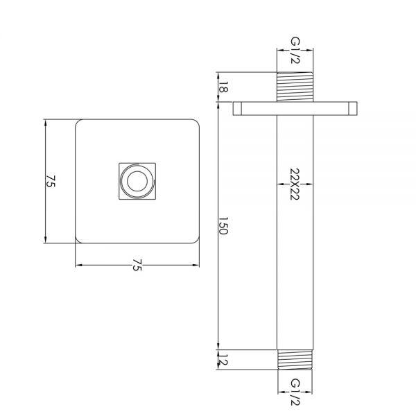 JTP HIX Brushed Brass 150mm Square Ceiling Mounted Shower Arm #2