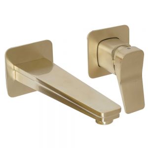 JTP HIX Brushed Brass 2 Hole Wall Mounted Basin Mixer Tap