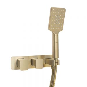 JTP HIX Brushed Brass Two Outlet Thermostatic Shower Valve with Handset Kit