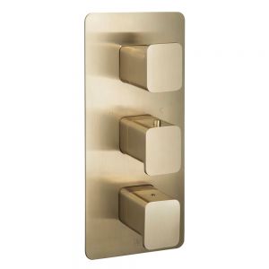 JTP HIX Brushed Brass Vertical Two Outlet Three Handle Thermostatic Shower Valve